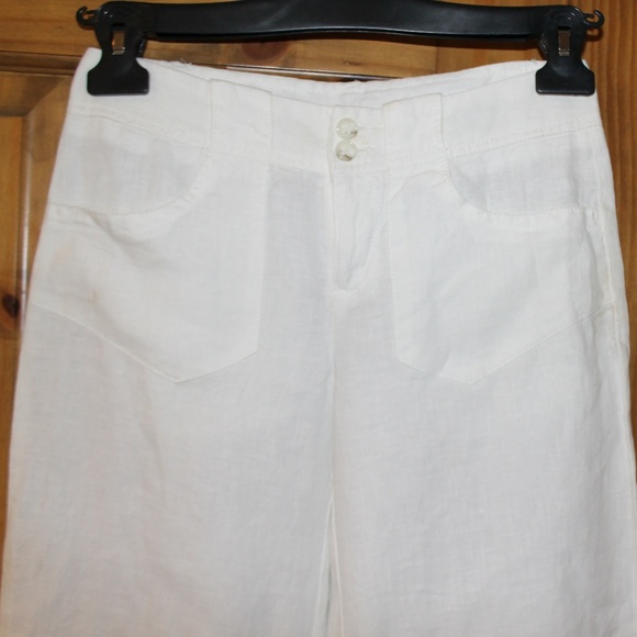 WHITE LINEN WIDE LEG PANTS - Picture 2 of 4